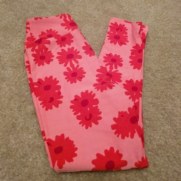 Small Red Flowers Floral Design LuLaRoe Kids Leggings S//M Small Medium Blue